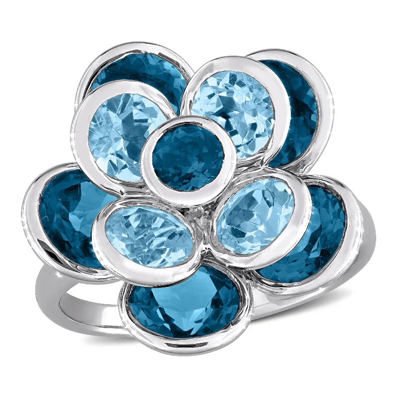 three-stone engagement rings for women-Mimi & Max 7 1/3ct TGW London Blue Topaz and Sku Blue Topaz Flower Ring Sterling Silver