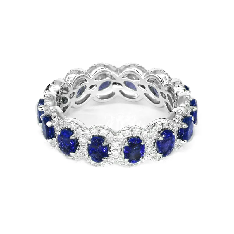 engagement rings for women-3.05 ct. Genuine Blue Oval Sapphire Eternity Ring