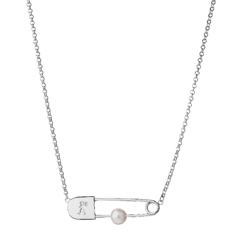 high-end necklaces for women-Karen Walker Runaway Safety Pin Necklace - Sterling Silver & Pearl