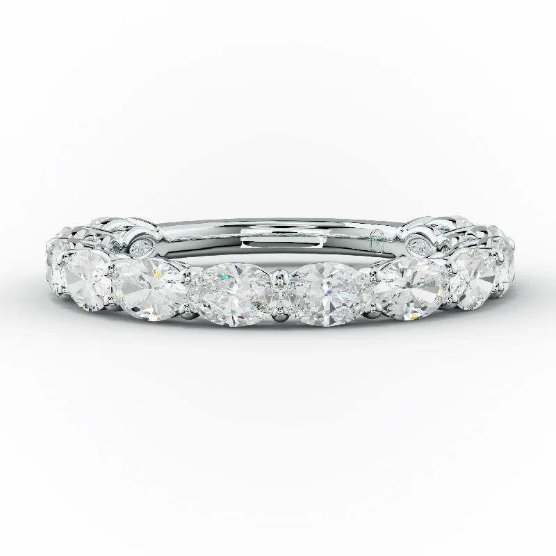 trendy stackable rings for women-2.0 Carat East West Oval Cut Diamond Anniversary Band