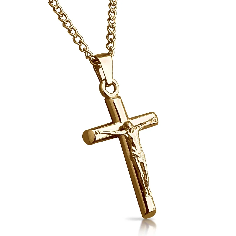 choker necklaces for women-Crucifix Pendant With Chain Necklace - 14K Gold Plated Stainless Steel