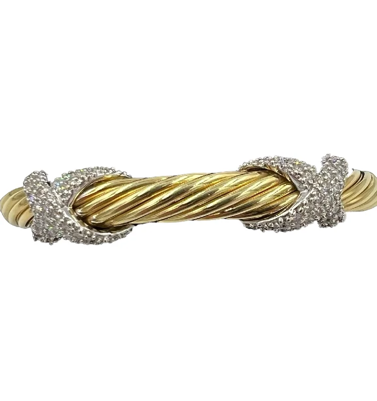 oversized bangles for women-David Yurman Double Diamond X 18k Yellow Gold Cuff Bracelet