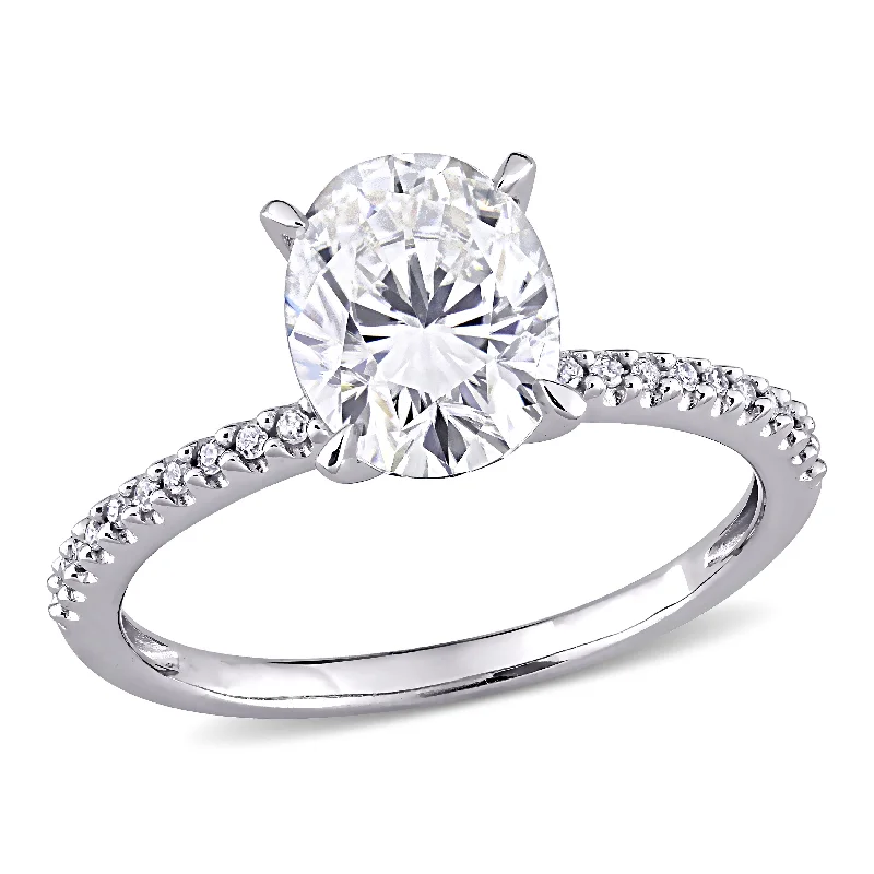 classic gold engagement rings for women-Mimi & Max 2ct DEW Oval Created Moissanite and 1/10ct TW Diamond Engagement Ring in 14k White Gold