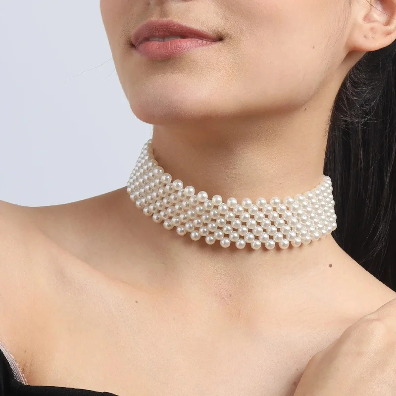 custom necklaces for women-TFC Pearl Mesh Gold Plated Choker Necklace