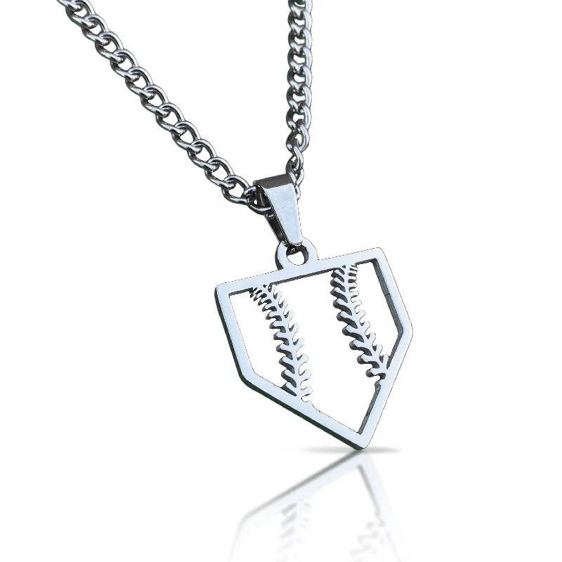 infinity necklaces for women-Home Plate Pendant With Chain Necklace - Stainless Steel