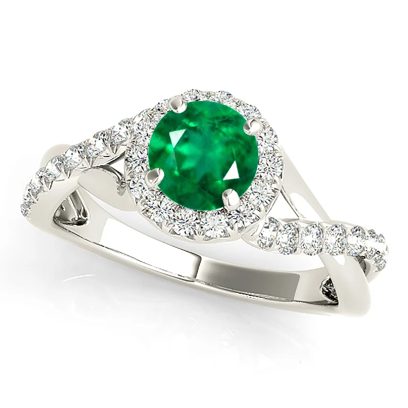 eternity rings for women-1.00 ct. Genuine Emerald Ring with Halo And Open Braid Diamond Band