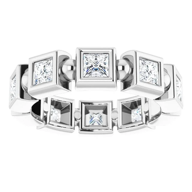 vintage-inspired rings for women-1.80 ct. Princess Diamond Eternity Band Bezel Set Diamond Ring