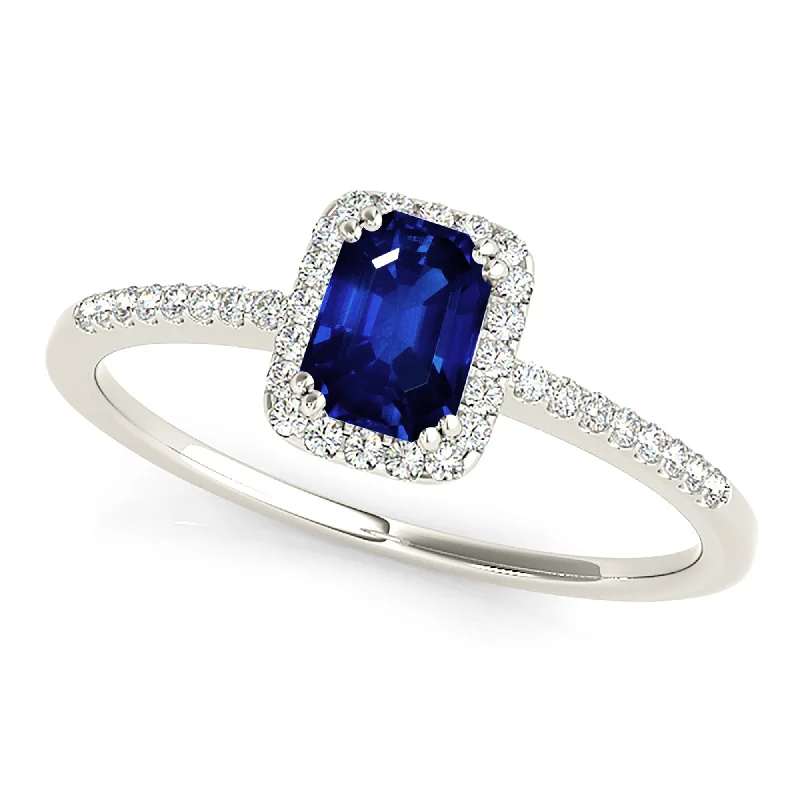 custom-made rings for women-0.70 ct. Natural Blue Sapphire Ring With Halo Style