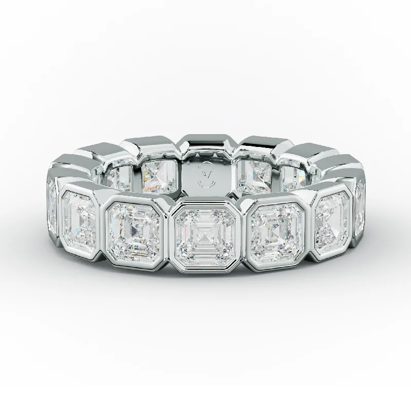 fancy rings for women-5.0 Carat Bezel Set Asscher Cut Diamond Eternity Band