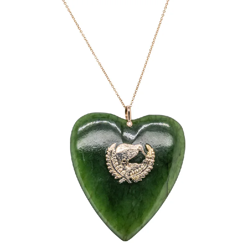 anniversary necklaces for women-Vintage 9ct Yellow Gold Greenstone Heart Pendant