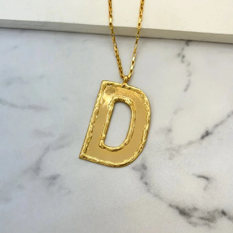 stylish necklaces for women-TFC Big Letter D - 24K Gold Plated Long Pendant Necklace