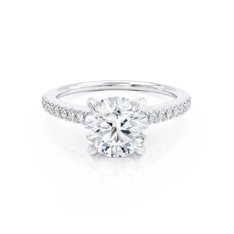 trendy engagement rings for women-CATALINA - Round Moissanite Platinum Shoulder Set Ring