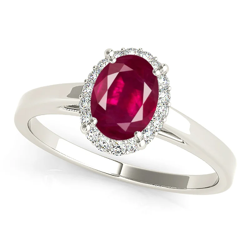 emerald rings for women-1.55 ct. Genuine Oval Ruby with Halo And Solid Gold Solitaire Band