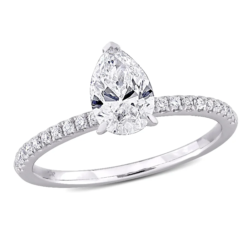 romantic solitaire engagement rings for women-Created Forever 1 1/6ct TW Pear-Shape Lab-Grown Diamond Engagement Ring in 14k White Gold