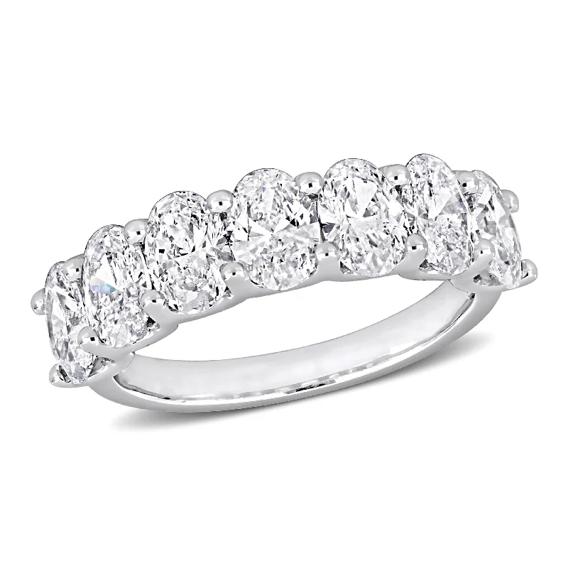 luxury platinum engagement rings for women-Created Forever 3ct TW Oval-Cut Lab-Grown Diamond 7-Stone Anniversary Band in 14k White Gold