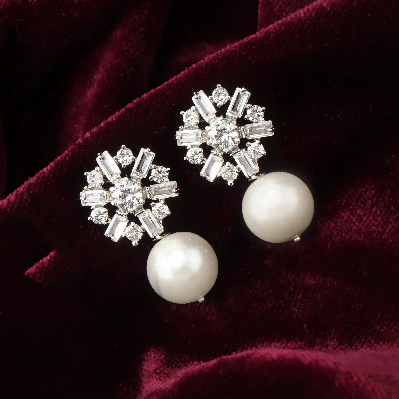 classic diamond earrings for women-Nipura Zircon Pearl Frost Earrings