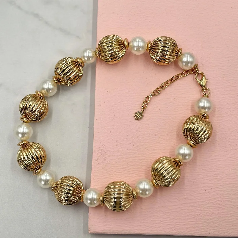 unique necklaces for women-TFC Vortex Bold Bead and Pearl Statement Gold Plated Necklace