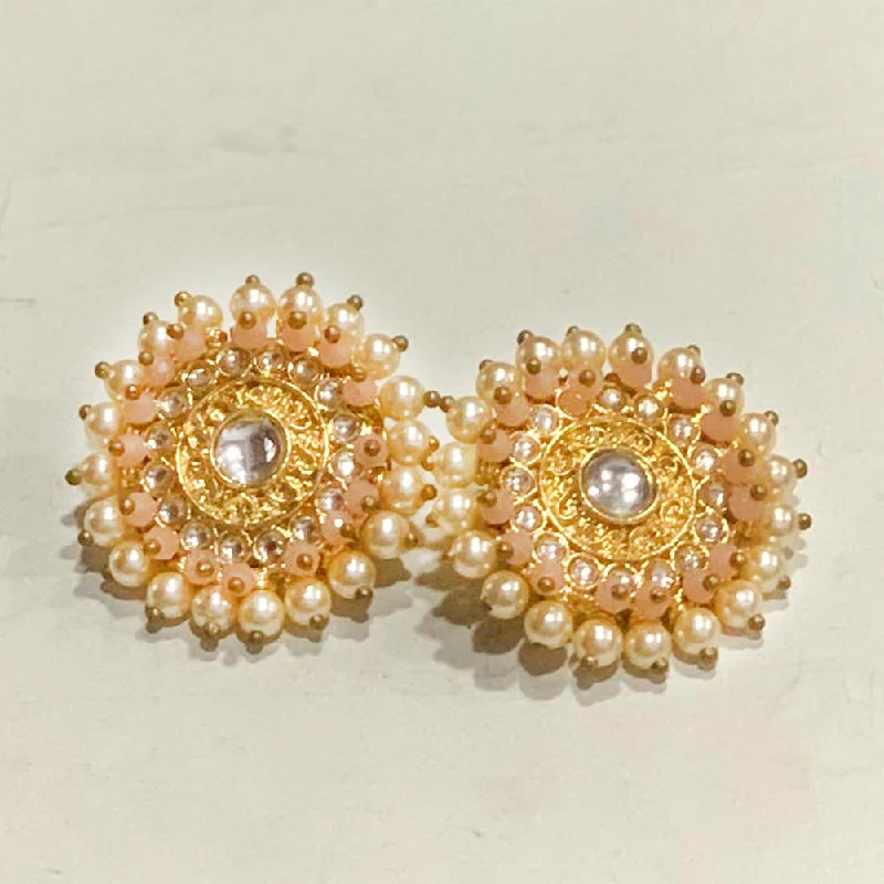 sparkling diamond earrings for women-Deep Enterprises Gold Plated Kundan Stud Earrings