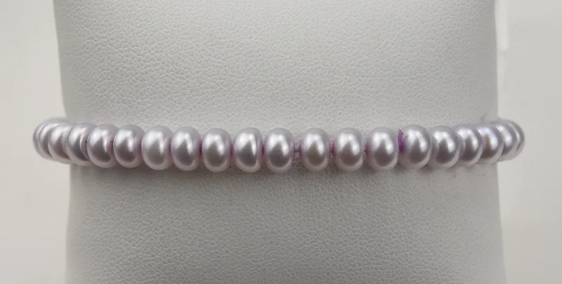 bangles with diamonds for women-Pink Button Pearl Stretch Bracelet - 7.5"