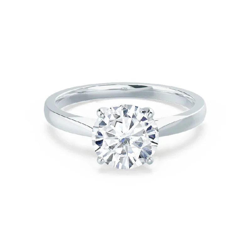 modern engagement rings for women-ELENA - Round Diamond Solitaire Cathedral Platinum 950 Engagement Ring