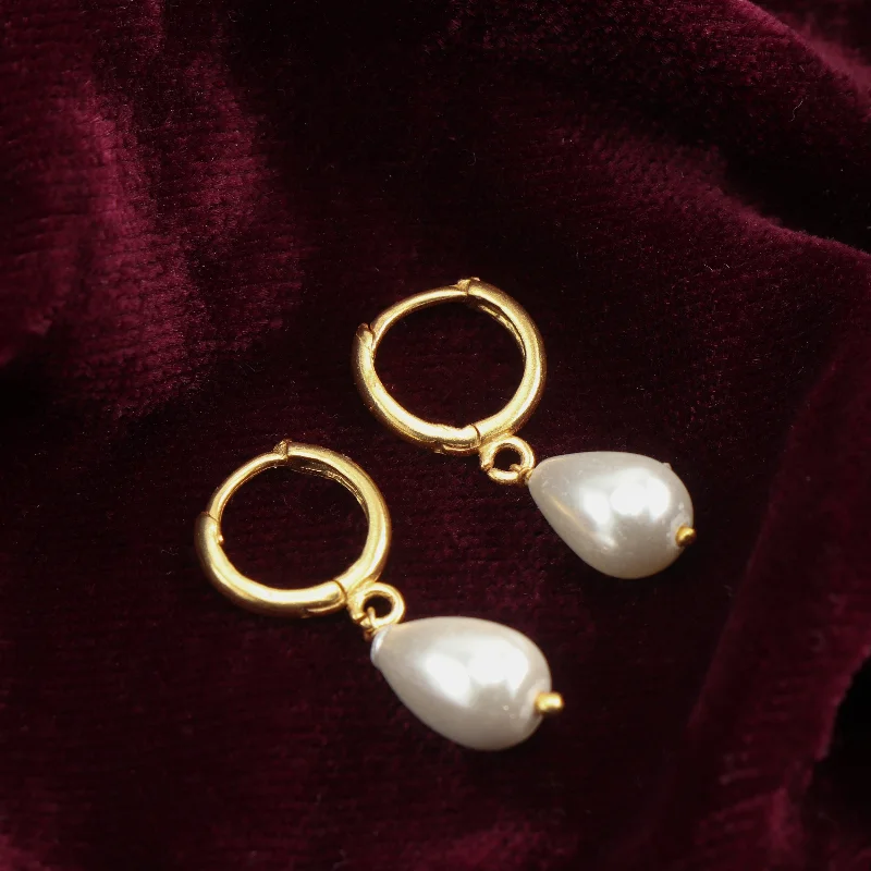 bridal earrings for women-Nipura Golden Pearl Baali Earrings