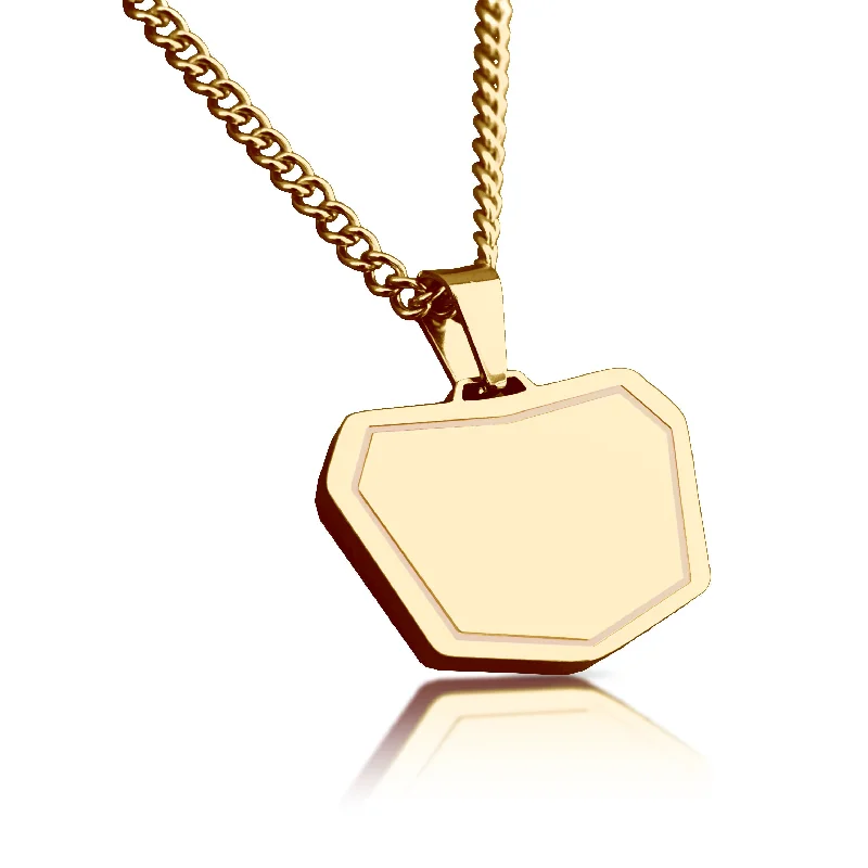 luxurious gold necklaces for women-Motocross Plate Pendant With Chain Necklace - 14K Gold Plated Stainless Steel