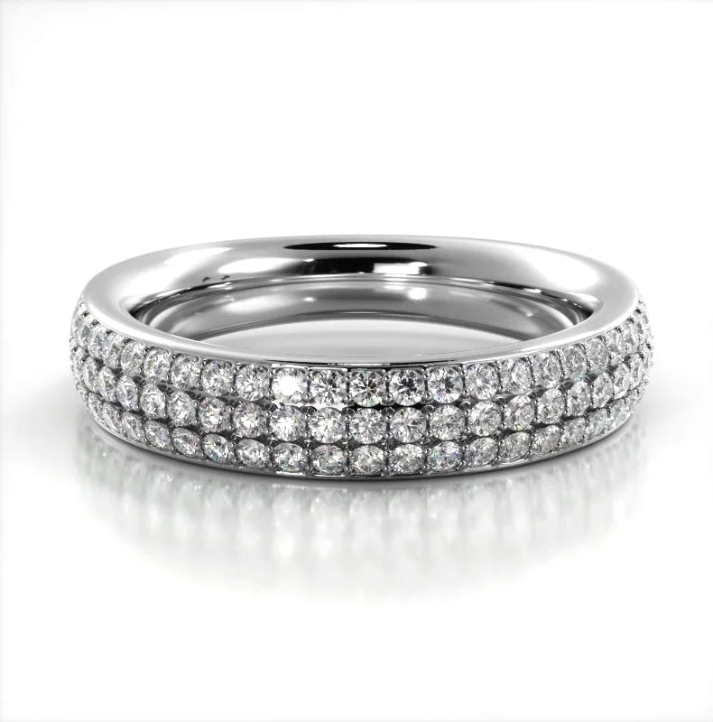 classic rings for women-0.55 ct. Round Diamond Three Row Wedding Band