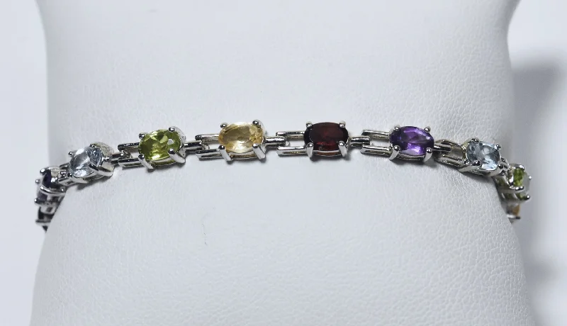 adjustable bracelets for women-Ross-Simons - Sterling Silver Multi Gemstone Multicolor Link Bracelet