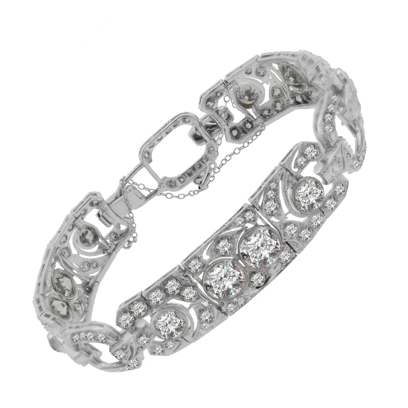 fashion bangles for women-Art Deco Antique Diamond Platinum Bracelet