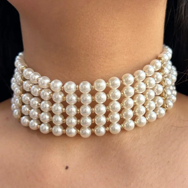 adjustable necklaces for women-TFC Pearl Empire Gold Plated Choker Necklace