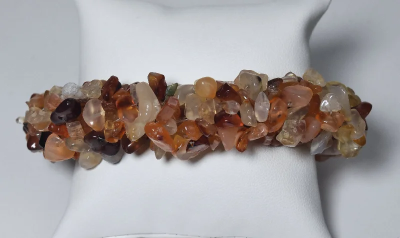 gemstone bracelets for women-Carnelian Citrine and Quartz Chunky Beaded Bracelet