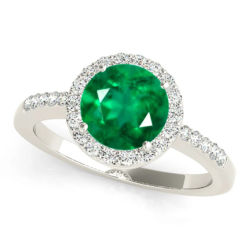 statement rings for women-2.00 ct. Genuine Emerald Ring With Delicate Halo and Band, Filigree Basket