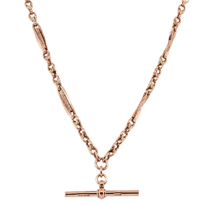 silver-plated necklaces for women-Vintage 9ct Rose Gold Albert Fob Chain