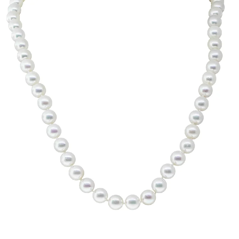 elegant drop necklaces for women-14ct Yellow Gold Akoya Pearl Strand With Sapphire Set Clasp