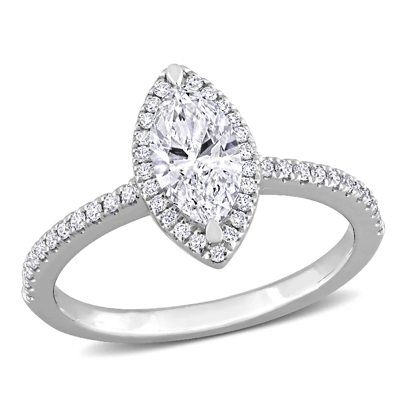 modern engagement rings for women-Created Forever 1 1/2ct TW Marquise Lab-Grown Diamond Halo Engagement Ring in 14k White Gold