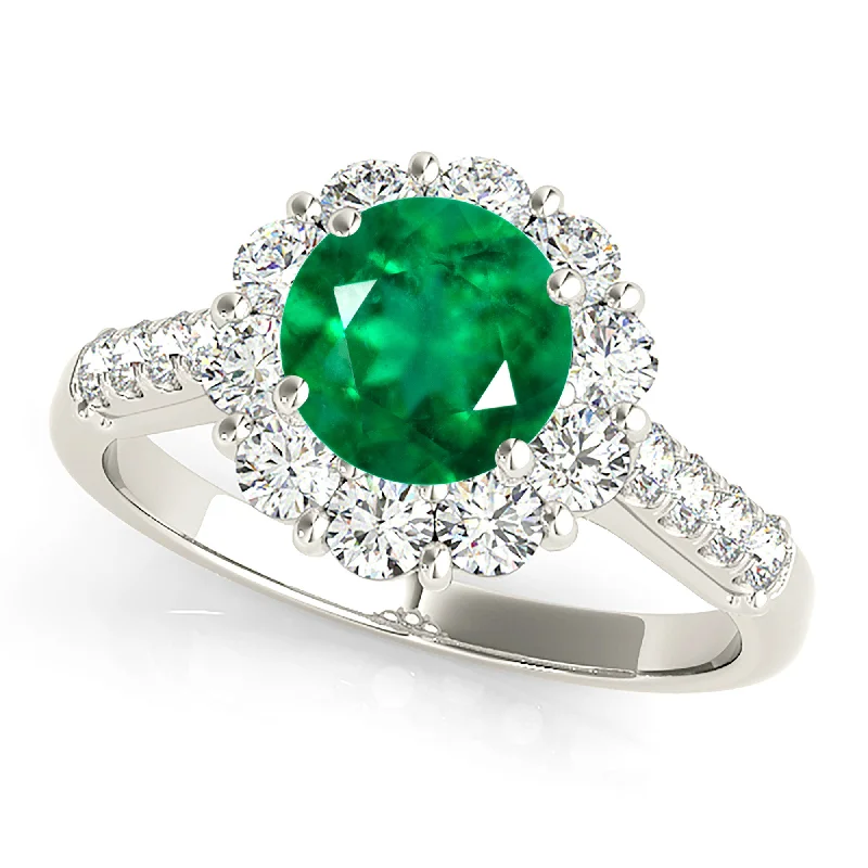 adjustable gemstone rings for women-1.75 ct. Genuine Emerald Halo Ring With Side Diamonds