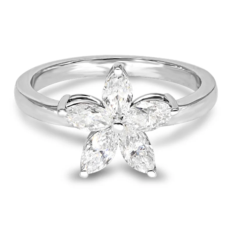 unique wedding rings for women-0.75 ct. Marquise Diamond Flower Ring