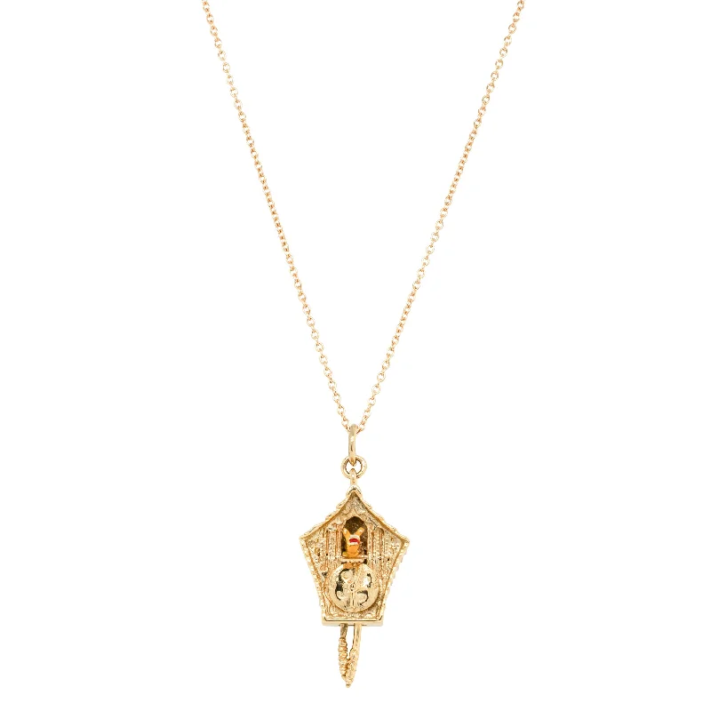 trendy pendant necklaces for women-Deja Vu 9ct Yellow Gold Clock with Bird Necklace