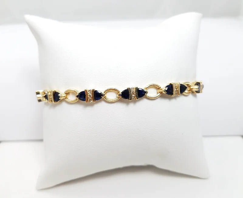 rose gold bangles for women-Custom 7 3/8" 14k Yellow Gold Natural Sapphire Diamond Tennis Bracelet