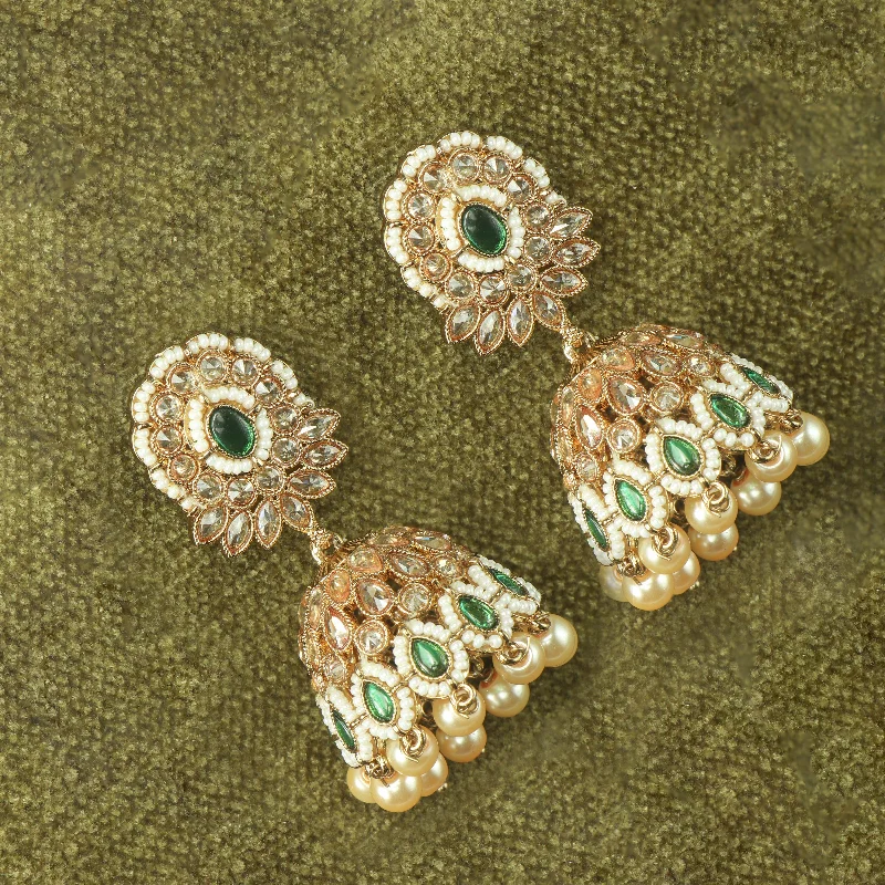 crystal chandelier earrings for women-Nipura Emerald Bakul Jhumka Earrings