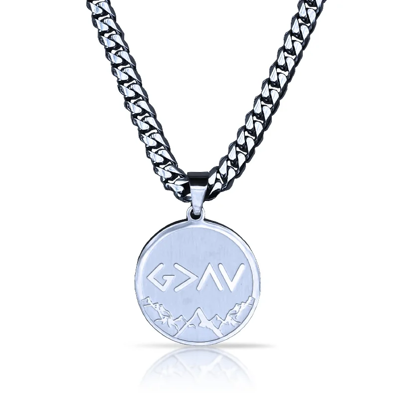 silver necklaces for women-Pro God Is Greater Than The Highs and Lows Pendant Pendant With 6mm Cuban Link Chain Necklace - Stainless Steel