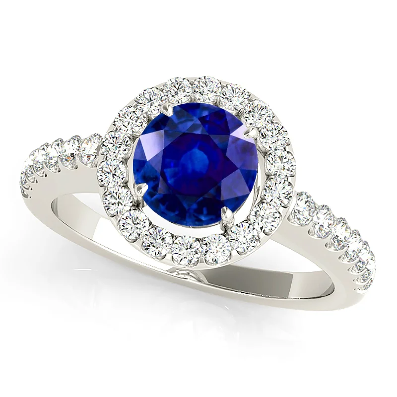 wedding ring sets for women-1.35 ct. Genuine Blue Sapphire Beautiful Classic Halo Ring