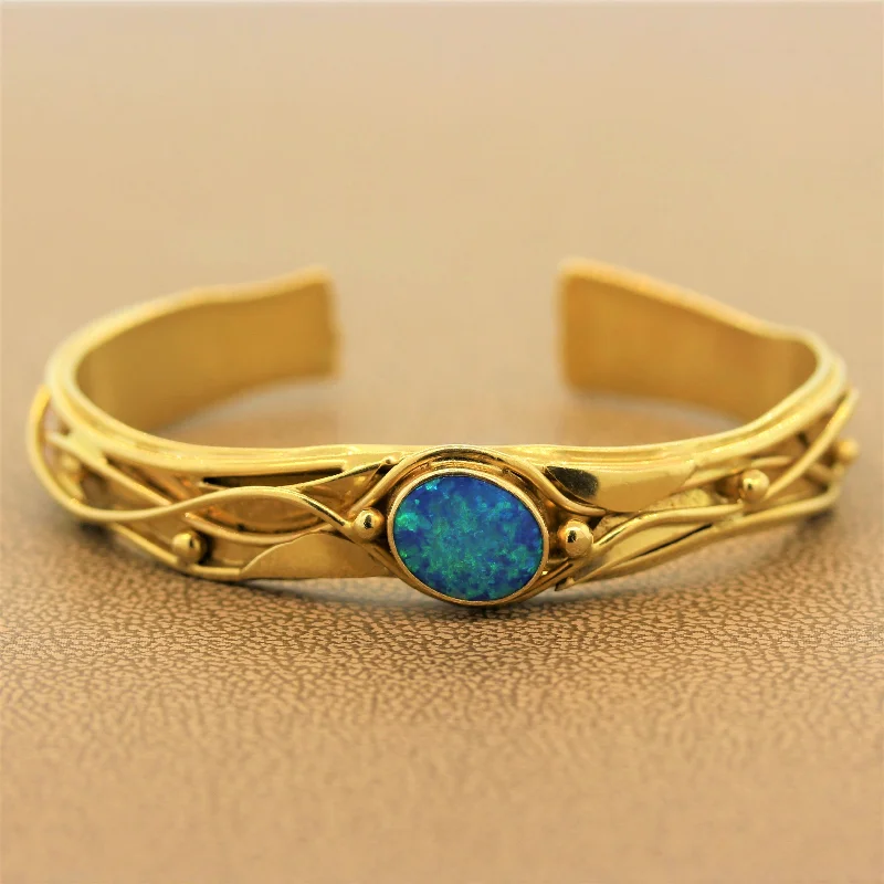 platinum bangles for women-Australian Opal Gold Cuff Bracelet