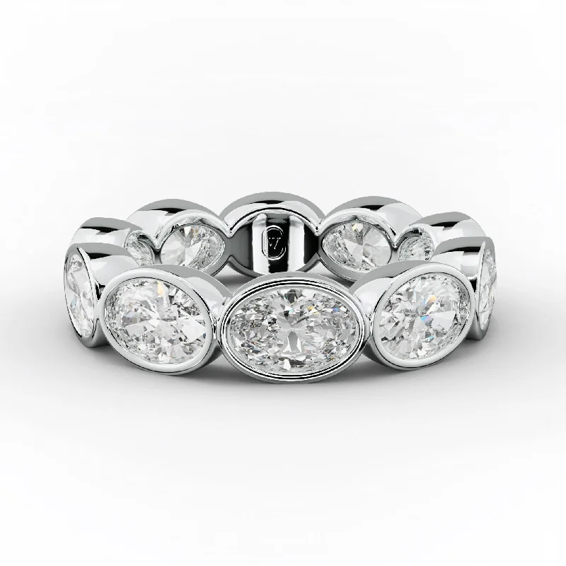 silver rings for women-4.0 Carat East West Oval Cut Bezel Set Diamond Eternity Band