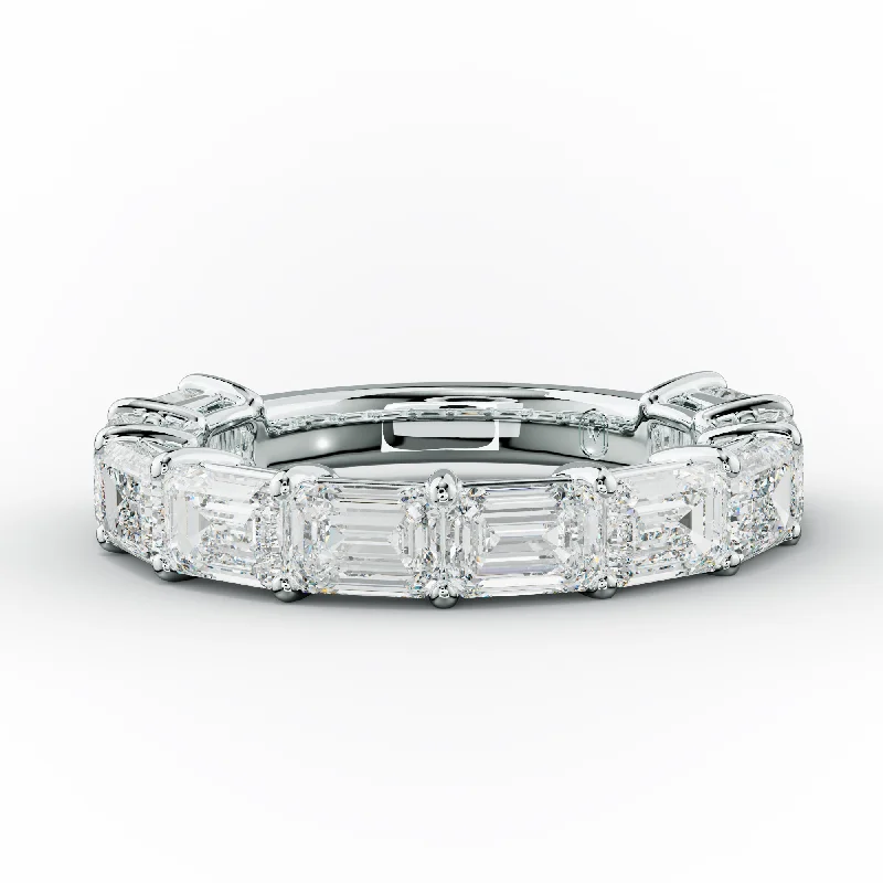 bold statement rings for women-4.0 Carat East West Emerald Cut Diamond Anniversary Band