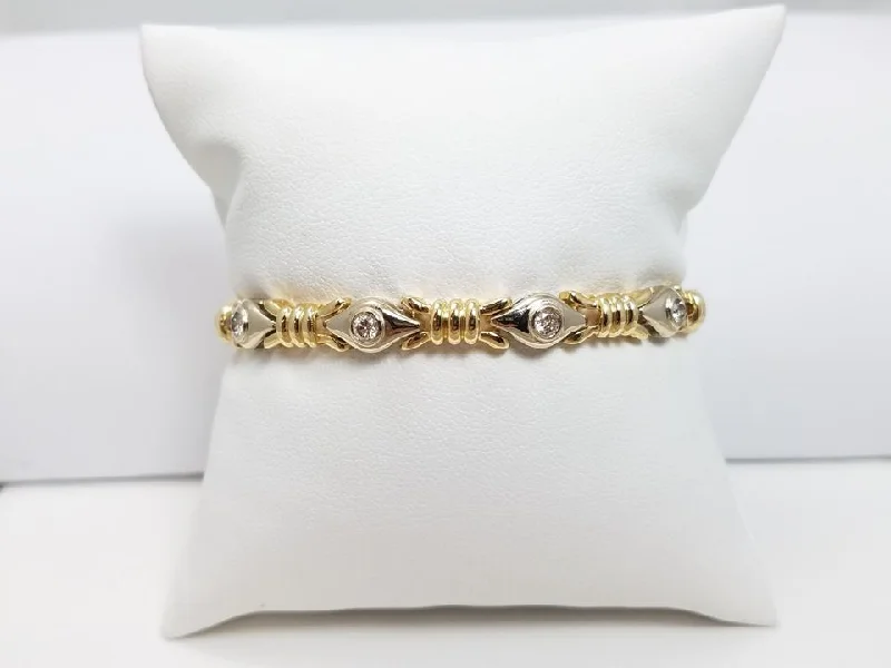 classic bangles for women-Natural Diamond 14k Two Tone Gold 6.5" Bracelet