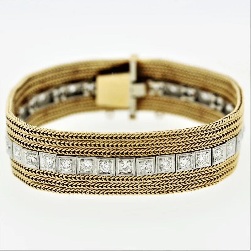 high-end bangles for women-Mixed Antique Diamond Platinum & Gold Bracelet