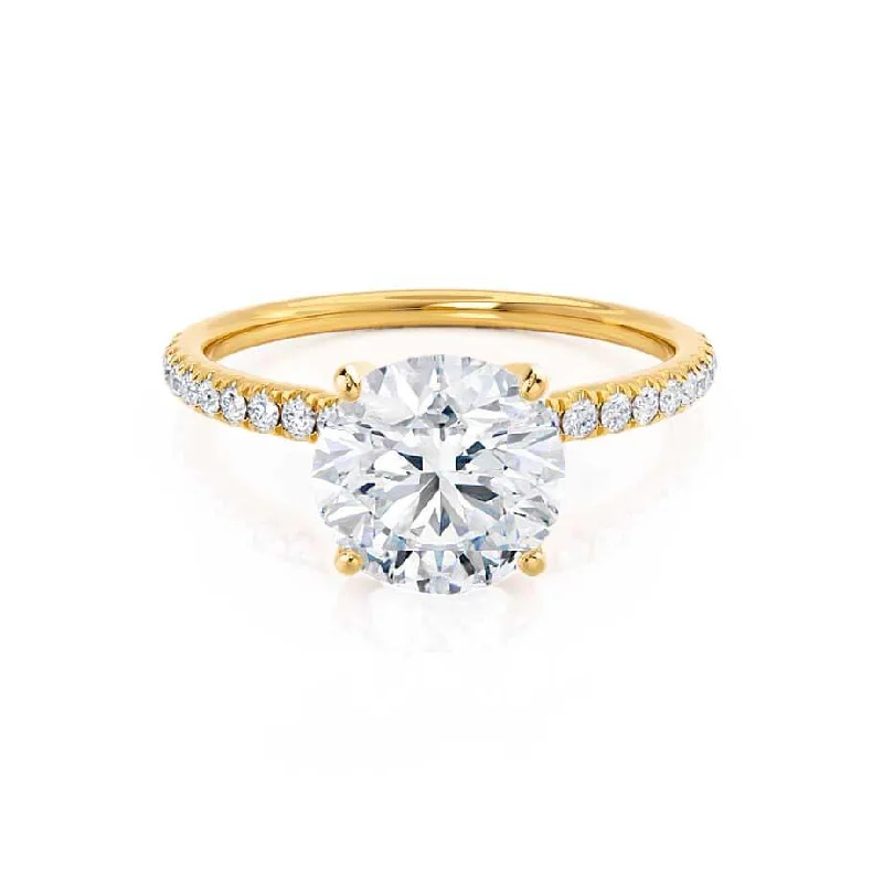 sparkling engagement rings for women-MACY - Round Lab Diamond 18k Yellow Gold Petite Pavé Shoulder Set Ring