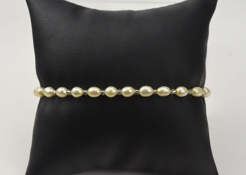 adjustable gemstone bangles for women-Champagne Freshwater Seed Pearl Stretch Bracelet