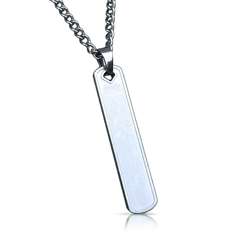 geometric necklaces for women-Bar Pendant With Chain Necklace - Stainless Steel